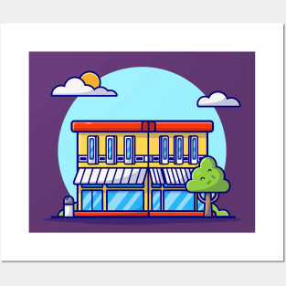 Street Café Building Cartoon Vector Icon Illustration Posters and Art